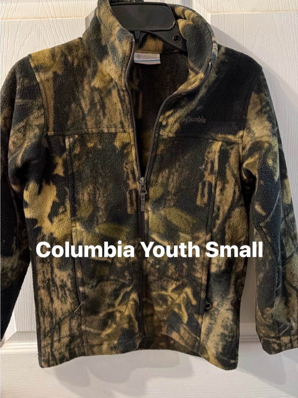 Columbia Youth Fleece Jacket in Olive Green and Black Camouflage